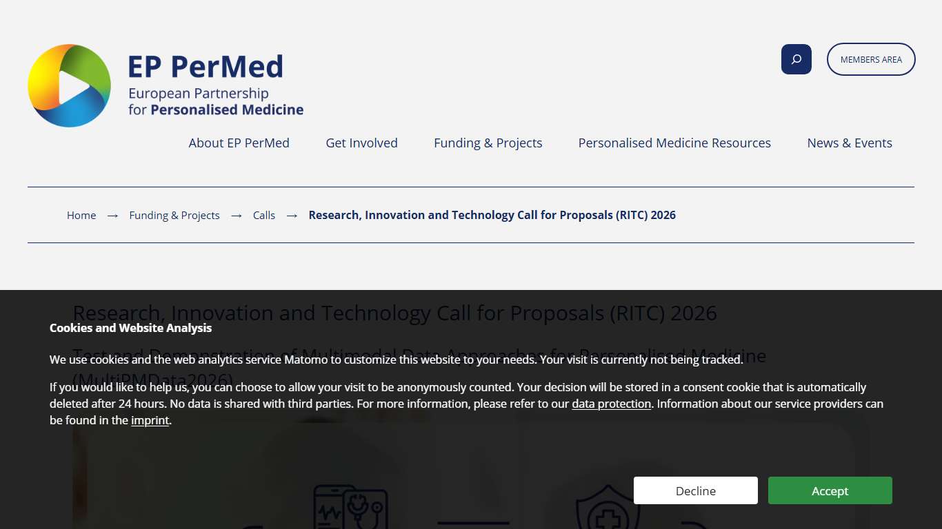 Research, Innovation and Technology Call for Proposals (RITC) 2026 - European Partnership for Personalised Medicine - EP PerMed