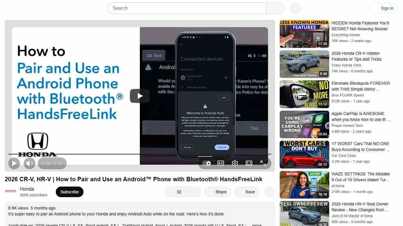 2026 CR-V, HR-V | How to Pair and Use an Android™ Phone with Bluetooth® HandsFreeLink - YouTube